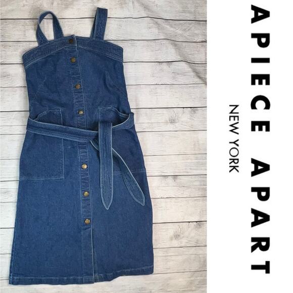 Apiece Apart Arta Marseille Denim Button Front Tank Dress with Belt Size 2 - Picture 3 of 10